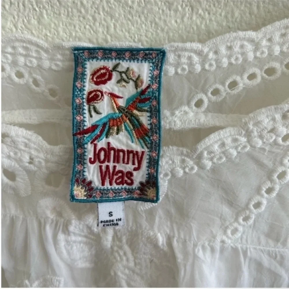 Johnny Was Roman Ruffle Eyelet Blouse White Floral